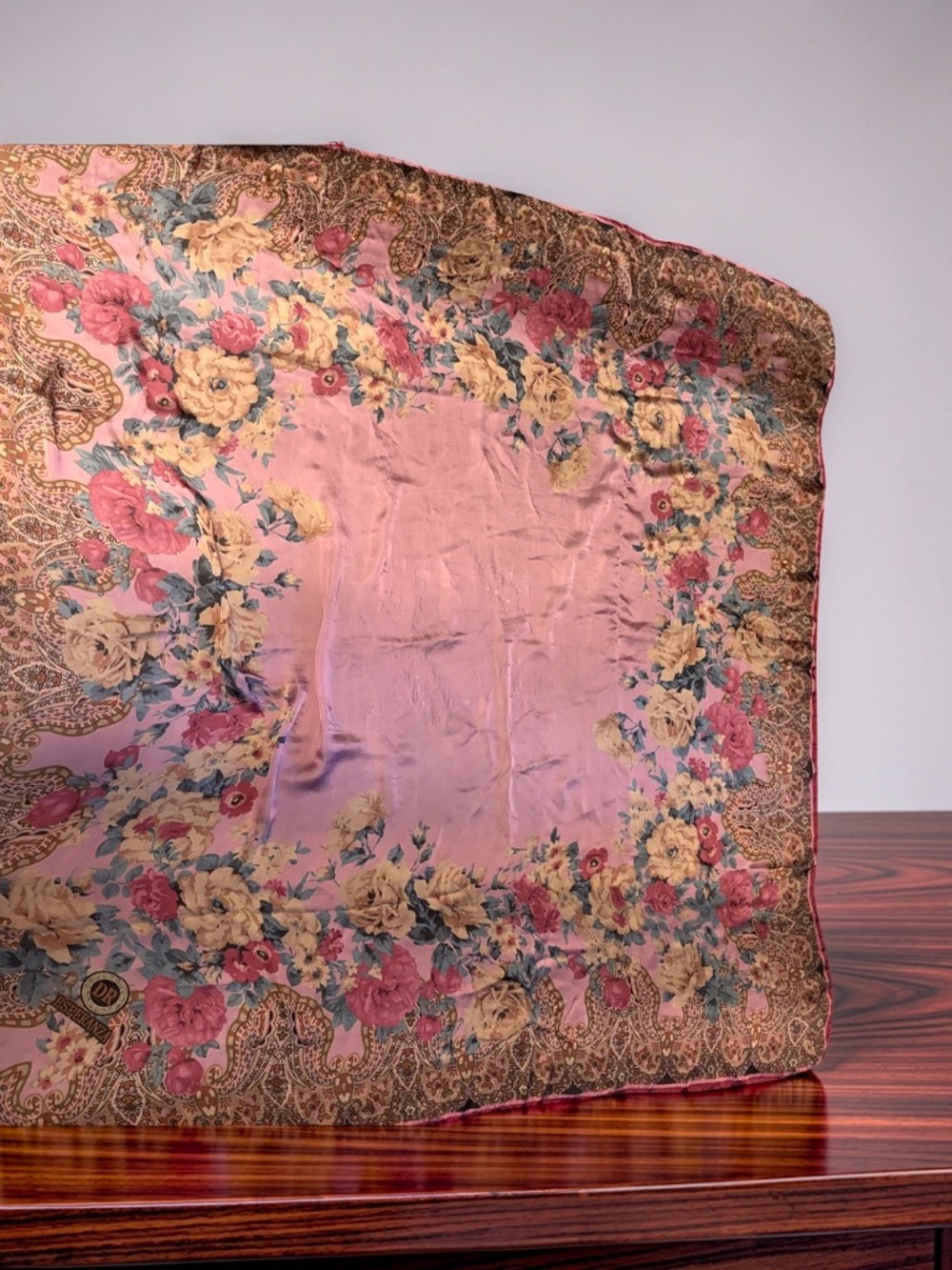 Esperanza Floral Paisley Silk Pink Scarf - Picture 4 of 14